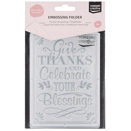 Vaessen Creative Prägeschablone Give Thanks Celebrate 14,6 x 10,7 cm – Embossing Folder für Karten Basteln, Scrapbooking, Journaling – Wiederverwendbar, Präzise Ergebnisse, Für Stanzmaschinen Vaessen Creative Prägeschablone Give Thanks Celebrate 14,6 x 10,7 cm – Embossing Folder für Karten Basteln, Scrapbooking, Journaling – Wiederverwendbar, Präzise Ergebnisse, Für Stanzmaschinen von Vaessen Creative