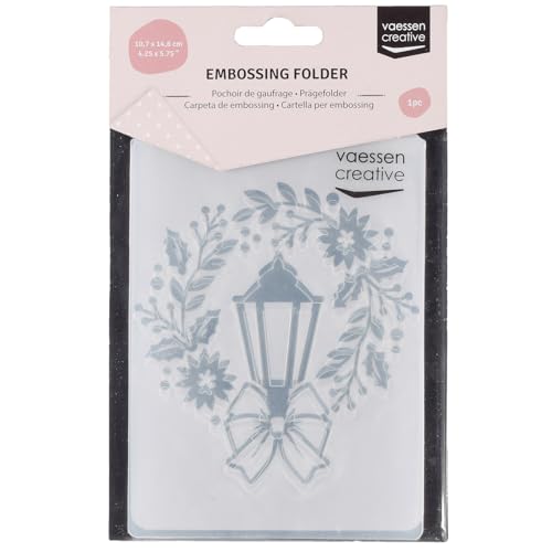 Vaessen Creative Prägeschablone Lampe & Kranz 14,6 x 10,7 cm – Embossing Folder für Karten Basteln, Scrapbooking, Journaling – Wiederverwendbar, Präzise Ergebnisse, Für Stanzmaschinen von Vaessen Creative