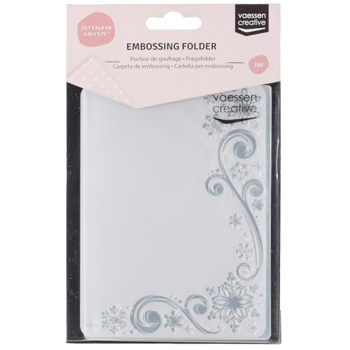 Vaessen Creative Prägeschablone Schneeflocken und Zierkringel 14,6 x 10,7 cm – Embossing Folder für Karten Basteln, Scrapbooking, Journaling – Wiederverwendbar, Präzise Ergebnisse, Für Stanzmaschinen von Vaessen Creative