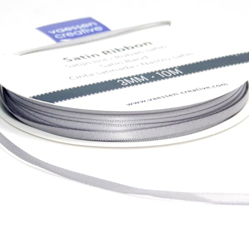 Vaessen Creative Satinband 3mmx100m Silber, Schleifenband, Dekoband, Bänder zum Basteln, Stoffbänder für Hochzeit, Taufe Und Geburtstagsgeschenke von Vaessen Creative