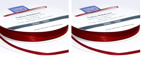 Vaessen Creative Satinband, Dunkelrot, 3 mm x 10 m Doppelsatinband, Schleifenband, Dekoband, Geschenkband, Stoffband für Hochzeit, Taufe und Geburtstagsgeschenke (Packung mit 2) von Vaessen Creative