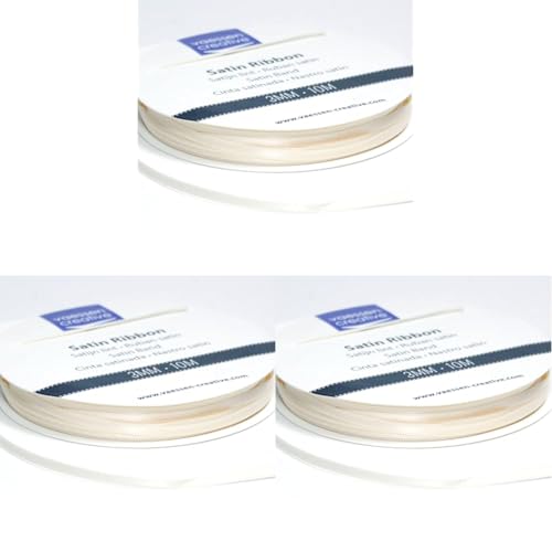 Vaessen Creative Satinband, Elfenbein, 3 mm x 10 m Doppelsatinband, Schleifenband, Dekoband, Geschenkband, Stoffband für Hochzeit, Taufe und Geburtstagsgeschenke (Packung mit 3) von Vaessen Creative