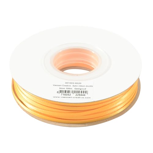 Vaessen Creative Satinband 3mmx100m Gelb Gold, Schleifenband, Dekoband, Bänder zum Basteln, Stoffbänder für Hochzeit, Taufe Und Geburtstagsgeschenke von Vaessen Creative