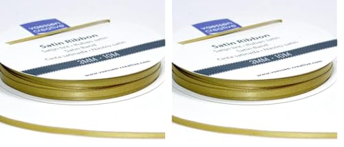 Vaessen Creative Satinband, Gold, 3 mm x 10 m Doppelsatinband, Schleifenband, Dekoband, Geschenkband, Stoffband für Hochzeit, Taufe und Geburtstagsgeschenke (Packung mit 2) von Vaessen Creative