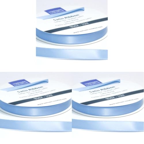 Vaessen Creative Satinband, Hellblau, 9 mm x 10 m Doppelsatinband, Schleifenband, Dekoband, Geschenkband, Stoffband für Hochzeit, Taufe und Geburtstagsgeschenke (Packung mit 3) von Vaessen Creative
