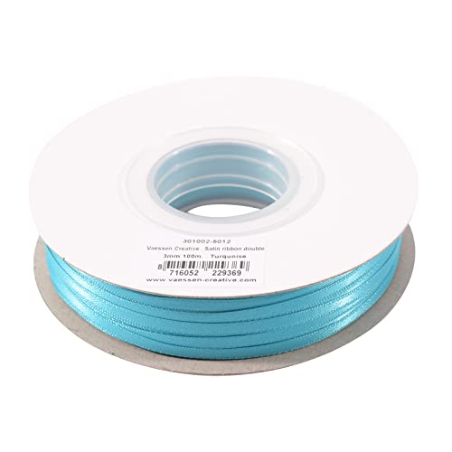 Vaessen Creative Satinband, Türkis, 3 mm x 100 m Doppelsatinband, Schleifenband, Dekoband, Geschenkband, Stoffband für Hochzeit, Taufe und Geburtstagsgeschenke Vaessen Creative Satinband, Türkis, 3 mm x 100 m Doppelsatinband, Schleifenband, Dekoband, Geschenkband, Stoffband für Hochzeit, Taufe und Geburtstagsgeschenke von Vaessen Creative