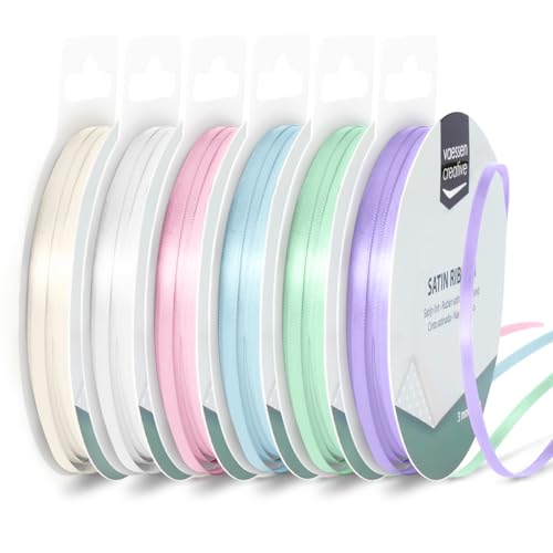 Vaessen Creative Satinband 3 mm x 10 m - Doppelseitiger Schleifenbänder und Dekoband zum Basteln - Geschenkband und Stoffbänder für Deko und Schateln - Babyparty/Kommunion Farben Bunt - 6 Stück Vaessen Creative Satinband 3 mm x 10 m - Doppelseitiger Schleifenbänder und Dekoband zum Basteln - Geschenkband und Stoffbänder für Deko und Schateln - Babyparty/Kommunion Farben Bunt - 6 Stück von Vaessen Creative