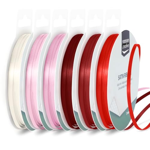 Vaessen Creative Satinband 3 mm x 10 m - Doppelseitiger Schleifenbänder und Dekoband zum Basteln - Geschenkband und Stoffbänder für Deko und Schateln - Liebe/Valentinstag Farben Bunt - 6 Stück Vaessen Creative Satinband 3 mm x 10 m - Doppelseitiger Schleifenbänder und Dekoband zum Basteln - Geschenkband und Stoffbänder für Deko und Schateln - Liebe/Valentinstag Farben Bunt - 6 Stück von Vaessen Creative