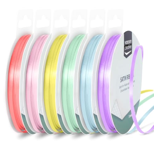 Vaessen Creative Satinband 3 mm x 10 m - Doppelseitiger Schleifenbänder und Dekoband zum Basteln - Geschenkband und Stoffbänder für Deko und Schateln - Pastell Farben Bunt - 6 Stück Vaessen Creative Satinband 3 mm x 10 m - Doppelseitiger Schleifenbänder und Dekoband zum Basteln - Geschenkband und Stoffbänder für Deko und Schateln - Pastell Farben Bunt - 6 Stück von Vaessen Creative