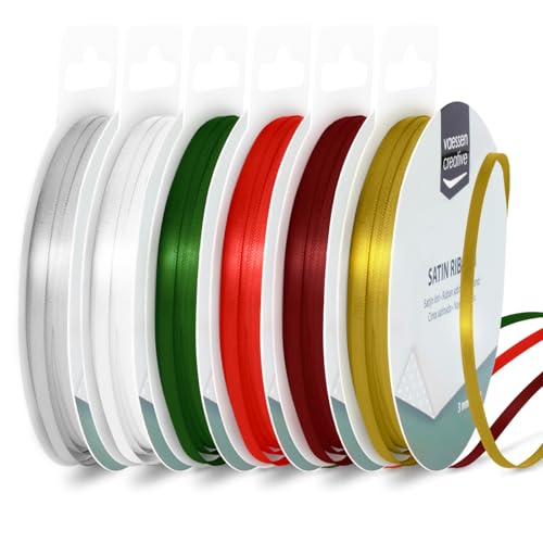Vaessen Creative Satinband 3 mm x 10 m - Doppelseitiger Schleifenbänder und Dekoband zum Basteln - Geschenkband und Stoffbänder für Deko und Schateln - Weihnachten Farben Bunt - 6 Stück Vaessen Creative Satinband 3 mm x 10 m - Doppelseitiger Schleifenbänder und Dekoband zum Basteln - Geschenkband und Stoffbänder für Deko und Schateln - Weihnachten Farben Bunt - 6 Stück von Vaessen Creative