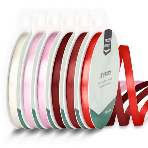 Vaessen Creative Satinband 6 mm x 10 m - Doppelseitiger Schleifenbänder und Dekoband zum Basteln - Geschenkband und Stoffbänder für Deko und Schateln - Liebe/Valentinstag Farben Bunt - 6 Stück von Vaessen Creative
