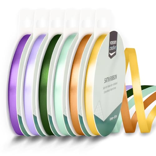 Vaessen Creative Satinband 6 mm x 10 m - Doppelseitiger Schleifenbänder und Dekoband zum Basteln - Geschenkband und Stoffbänder für Deko und Schateln - Mediterran Farben Bunt - 6 Stück von Vaessen Creative