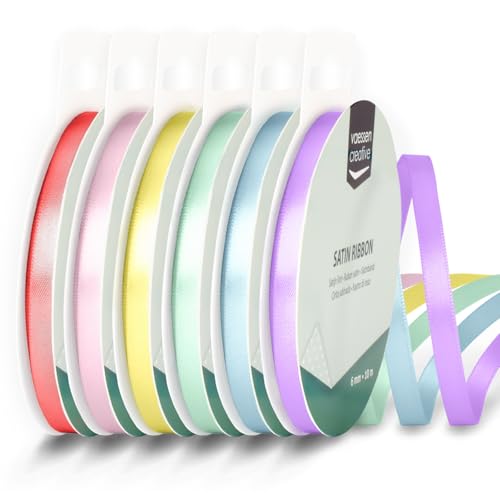 Vaessen Creative Satinband 6 mm x 10 m - Doppelseitiger Schleifenbänder und Dekoband zum Basteln - Geschenkband und Stoffbänder für Deko und Schateln - Pastell Farben Bunt - 6 Stück Vaessen Creative Satinband 6 mm x 10 m - Doppelseitiger Schleifenbänder und Dekoband zum Basteln - Geschenkband und Stoffbänder für Deko und Schateln - Pastell Farben Bunt - 6 Stück von Vaessen Creative