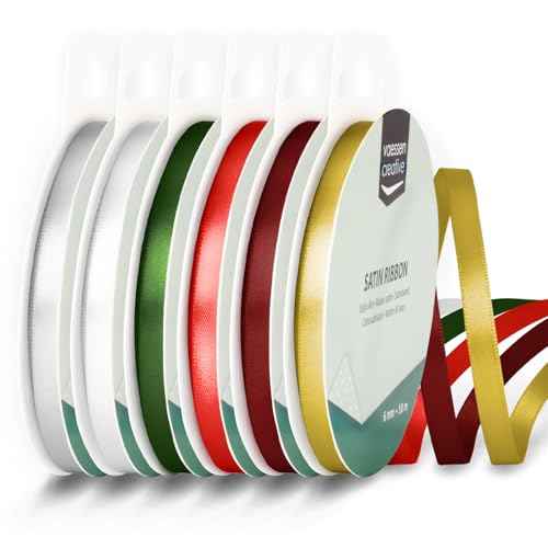 Vaessen Creative Satinband 6 mm x 10 m - Doppelseitiger Schleifenbänder und Dekoband zum Basteln - Geschenkband und Stoffbänder für Deko und Schateln - Weihnachten Farben Bunt - 6 Stück von Vaessen Creative