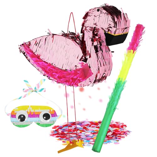 Vaguelly 1 Satz Flamingo Pinata mit Pinata Stick und Augenmaske Lustige Geburtstagsdekoration für Mädchen Geeignet für Partys und Feierlichkeiten Sicher und Einfach zu Verwenden von Vaguelly