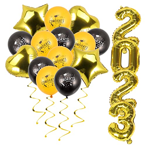 Vaguelly 1 Satz Graduation Party Balloons Dekorative Luftballons für Abschlussfeier Schwarz Gold mit Sternen und Herzen für und Außendekorationen Feierliche Schaffen von Vaguelly