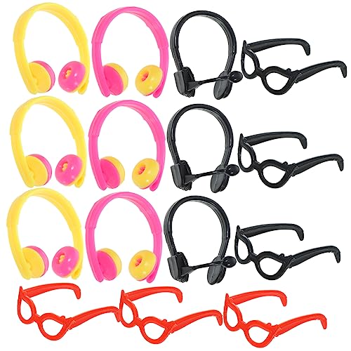 Vaguelly 1 Satz Kopfhörer Schnapsgläser Headset Puppenkostümzubehör Puppen-Foto-Requisiten Spielbrille Vortäuschen Dekorative Glasdekore Puppendekor Selber Machen Brillen Plastik von Vaguelly