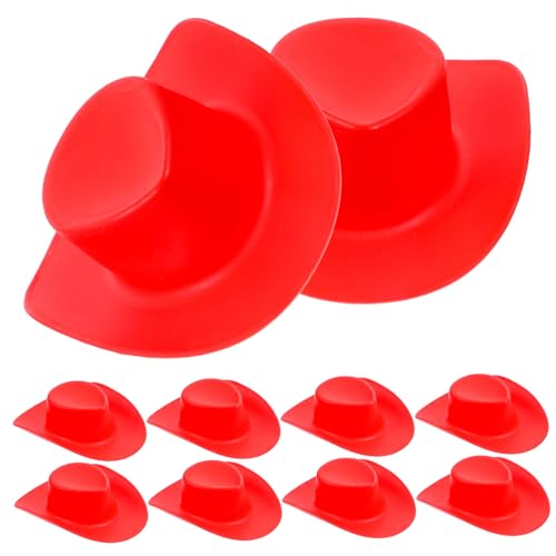 Vaguelly 10 Stück entzückende Mini-Hüte zum Basteln cowboyhut Puppenhut Hut für Puppenkleidung Party Hut Kostüm Mini-Hüte für Puppenhäuser Puppe verkleiden Sich Kostüm Plastik rot von Vaguelly