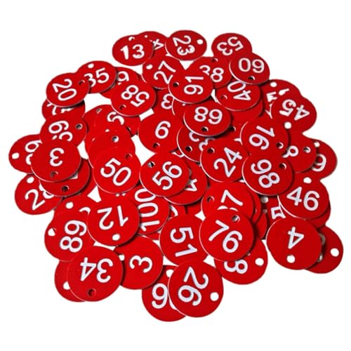 Vaguelly 100 Stück Nummerierte Kunststoffschilder Runde Schlüsselanhänger Id-Tags Nummernscheibe Mit Loch Rot Für Organisierte Codierte Schlüsselbox Schranksystem-Identifizierung von Vaguelly