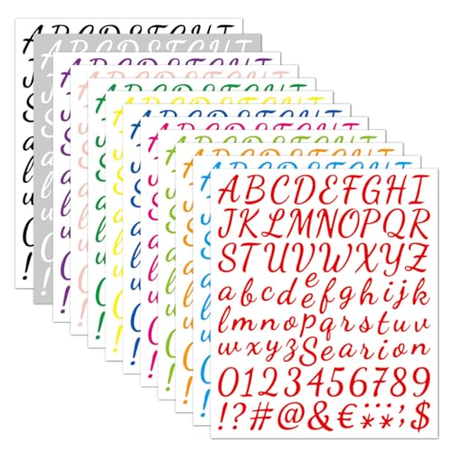 Vaguelly 12 Blatt Bunte Alphabet und Zahlenaufkleber Selbstklebende Sticker für Scrapbooking und DIY Projekte Wasserfest und Langlebig für Kreative Bastelarbeiten von Vaguelly