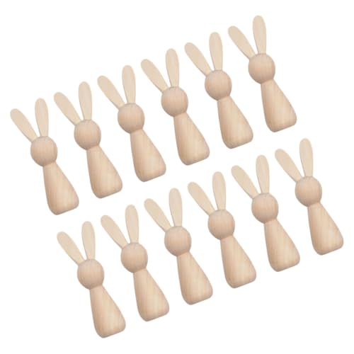 Vaguelly 12 Stück Hasenschmuck Aus Holz Bausatz Steckpuppen Unvollendet Figur Leer Kaninchenstatue Hasenpuppe Klein Häschen-Statue Malerei DIY-Graffiti-Puppe Hölzern Beige von Vaguelly