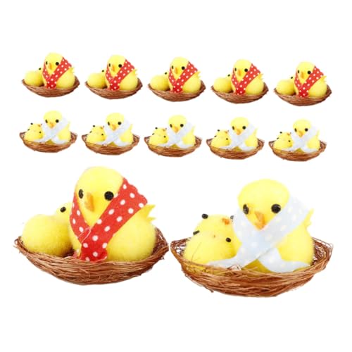 Vaguelly 12 Stück Osterküken mit Nest cute decor easter DIY Ostern Dekoration Osterfest kleine Küken flauschige Chenilleküken simulierte Kükenverzierung Hähnchen Stofftier chemische Faser von Vaguelly