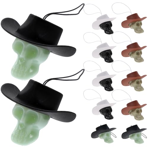 Vaguelly 12 Stück Teiliges Halloween Skelett Kopfschmuck mit Cowboyhut Gruselige Dekoration für Partys Spukhäuser und Kreative Kunstprojekte von Vaguelly