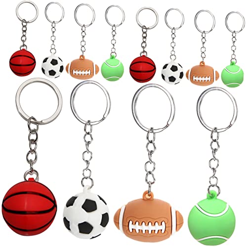 Vaguelly 12Stücke Teiliges Sport Schlüsselbund Schlüsselanhänger mit Fußball Basketball Volleyball und Rugby Taschenaccessoires und für Sportliebhaber von Vaguelly