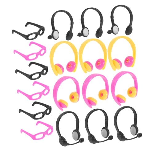 Vaguelly 18 Stück Mini-simulationskopfhörer Zubehör Für Wiedergeborene Babypuppen Mädchen Miniatur Sonnenbrillen Für Puppen Kleid Puppe Mini-Brille Puppen-mini-Headset Puppenbrille Plastik von Vaguelly