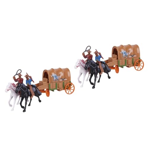 Vaguelly 2 Sätze Western-Cowboy-Figur Action-Figuren-Spielset Miniaturen Tischdekoration Spielzeuge Modelle Pferdeskulptur Reiterfigur Wagen Marionette Cowboy-Pferd schmücken Statue Plastik von Vaguelly
