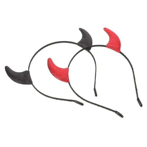 Vaguelly 2 Stück Halloween Teufelshörner Stirnband Glitzer Rote und Schwarze Hörner Metal Haarreif Leicht Damen Herren Karneval Kostüm Accessoire Party Haarband von Vaguelly