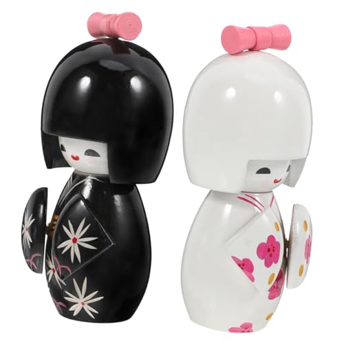 Vaguelly 2 Stück Kimono-Puppenschmuck Japanische Puppenausstellung Japanische Holzpuppe Volksmädchenfigur japanische Volkskunst japanische Puppenstatue japanische Kulturpuppe hölzern von Vaguelly