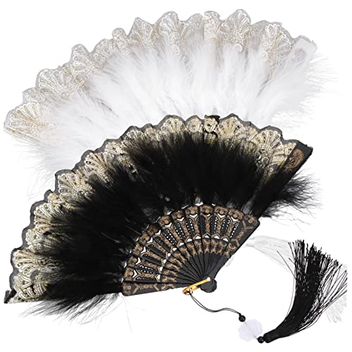 Vaguelly 2 Stück Teiliges Faltbare Plume Handfächer Vintage Tanzfächer im Chinesischen Stil für Hochzeiten Partys und Fotoshootings für Damen und Besondere Anlässe von Vaguelly