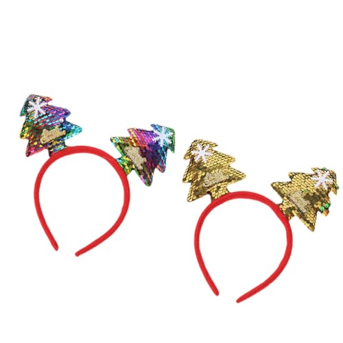 Vaguelly 2 Stück Weihnachtlicher Haarreif Xmas Tree mit Glitzereffekt Kreative Party Kopfbedeckung für Weihnachtsfeier Festlicher Haarschmuck in Gold und Bunt für Kostüm und Fotomoment von Vaguelly