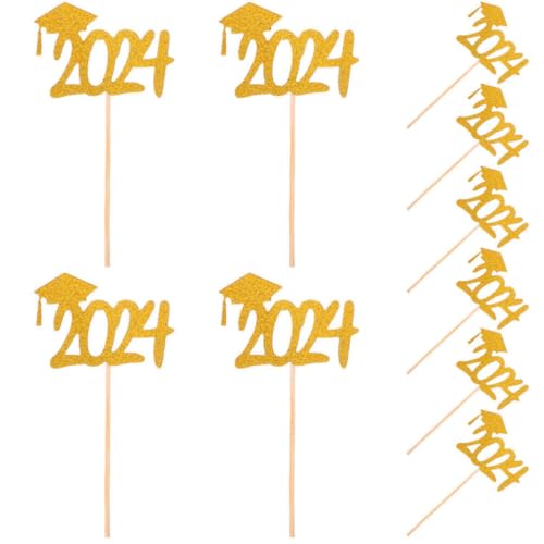 Vaguelly 20 Stück Abschluss-Cupcake-Topper Klasse 2024 Kuchen-Topper Absolventen-Kuchenaufsätze Dessert-Topper Für Abschlussfeier-Zubehör Goldfarben von Vaguelly