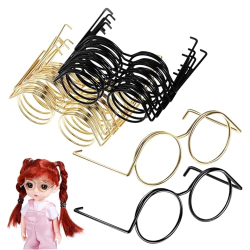 Vaguelly 20 Stück Puppenbrille Puppen Kleidung für puppenkleidung doll Accessories bastelzeug Puppenzubehör Brillen für Puppen gläser Metallbrille Umrandete Puppensonnenbrille Kupfer von Vaguelly