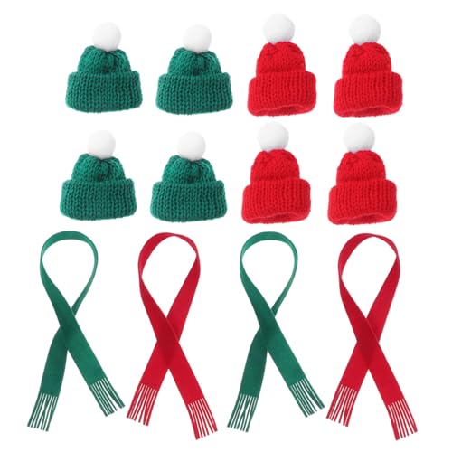 Vaguelly 20 Stück Teiliges Mini Strickmützen und Weihnachts Schal Set aus Weichem Strickstoff in Klassischem Rot und Grün für DIY Deko an Puppen Weinflaschen Kränzen und von Vaguelly