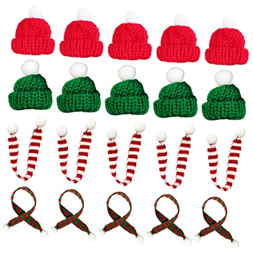 Vaguelly 20 Stück Teiliges Mini Wollmützen und Schalset für Weihnachtsdeko Miniatur Weihnachtsmützen und Schals Geeignet für Weinflaschen Dekoration DIY Puppenhaus Weihnachtsbaum und von Vaguelly
