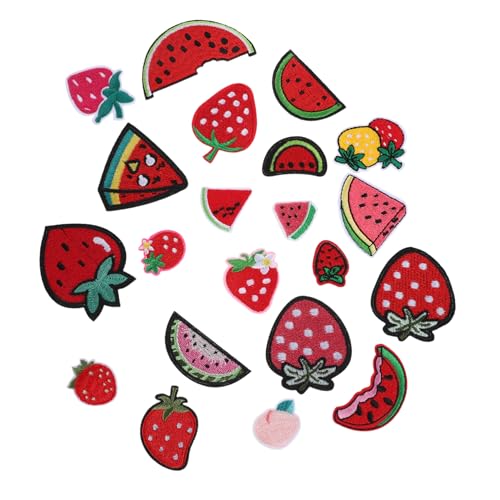 Vaguelly 21 Stücke Teiliges Set Aufnäher mit Niedlichen Obstmotiven Bügelbare Stickerei Patches für Jacken Taschen Hüte und Schuhe Erdbeere Melone Applikationen für Diy Projekte von Vaguelly