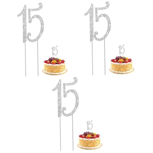Vaguelly 3 Stück 15 Geburtstagstorte Topper 15 Geburtstagsdekorationen für Mädchen Strass 15 graceling gracy Strasssteine Muffin-Kuchen-Topper Jubiläums-Kuchenaufsatz groß Karte einführen von Vaguelly