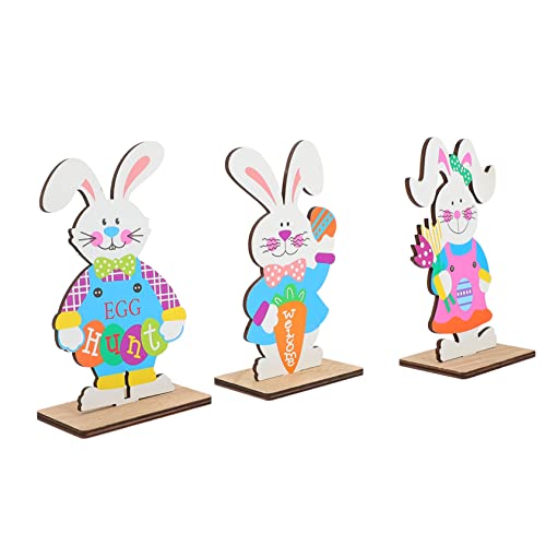 Vaguelly 3 Stück Osterei-dekoration Leben Hase Dekorationen Für Modern Dein Ornament Dekorativ Kaninchen Party Schreibtischdekor Hölzern von Vaguelly