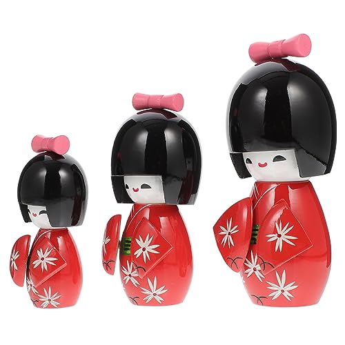Vaguelly 3 Stück Teiliges Set Japanische Kimono Puppe Holzfigur Dekorative Kunsthandwerk Figurine für Wohnkultur Niedliche Kimonopuppe mit Lebendigem Detail und Hochwertiger Verarbeitung von Vaguelly