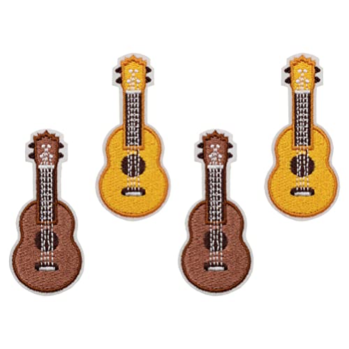 Vaguelly 4 Stück Aufnäher zum Aufbügeln in Ukulele- Form Bestickte Applikationen zum Reparieren von Patches zum Aufnähen von Patches DIY- Näharbeiten für Kleidung Hut Jeans Ukulele- Liebhaber von Vaguelly