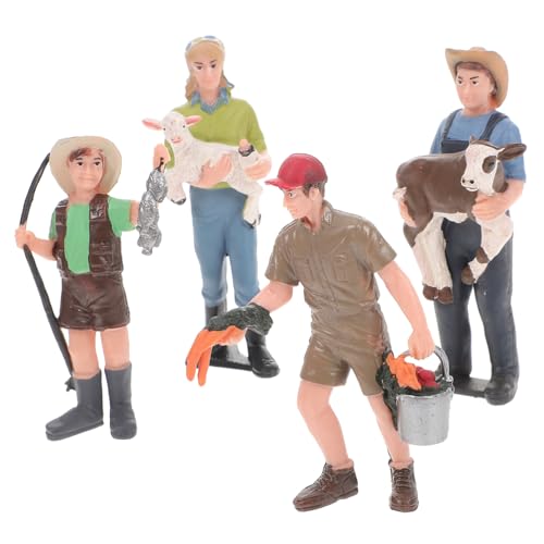 Vaguelly 4 Stück Bauernfigur Figur Dekoration Figuren Kuchendekorationen vom Bauernhof Tortendekorationen mit Nutztieren Kuchendeckel vom Bauernhof Farm People Figur Farm People-Modell PVC von Vaguelly