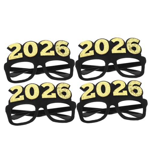 Vaguelly 4 Stück Neujahrsbrille aus Stabilem Pc und Filz Leichte Glitzernde Zahlenbrille für Silvester-party Langlebig Faltfrei Modisches Foto-requisit für Festliche Anlässe von Vaguelly