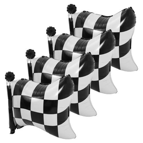 Vaguelly 4 Stück Rennballons Rennballons Rennballons Karierte Folienballons Karierte Ballons Karierte Flaggenballons Aluminiumfolie von Vaguelly