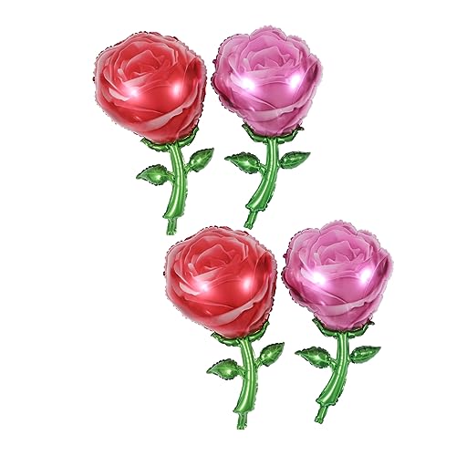 Vaguelly 4 Stück Rosenblumen Folienballons Einzigartige Hochzeits und Valentinstagsdekorationen Rosa und Rote Luftballons für Partys Muttertag und Besondere Anlässe von Vaguelly
