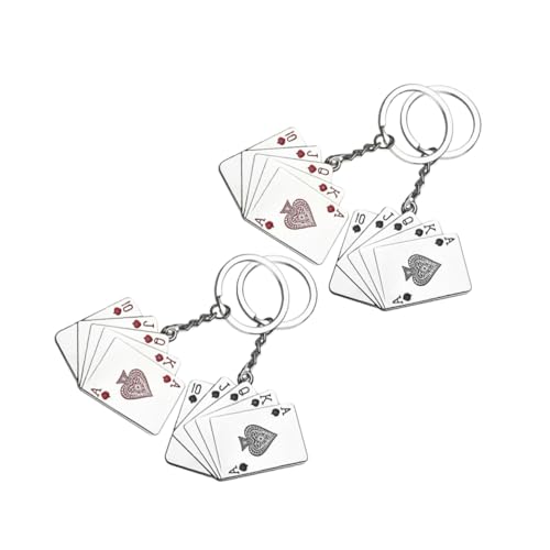Vaguelly 4 Stück Spielkarten Schlüsselanhänger Teiliges Poker Metalldekoration Glücksbringer Schlüsselanhänger für Kartenliebhaber und Zirkus Party Accessoire von Vaguelly