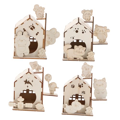Vaguelly 4 Stück Teiliges Diy Holz Vogelhaus Set für Unbemalt Kreative Bastelaktivität Hand Augen Koordination und für Eltern Junge Mädchen Interaktion von Vaguelly