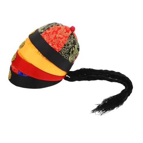 Vaguelly 4 Stück Teiliges Retro Stoffhüte mit Zöpfen Qing Kaiser Kostüm Hut Vintage Chinesisches Kostüm für Monate Kreative Party Cosplay accessoires von Vaguelly